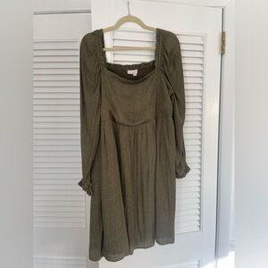 LOFT Olive Green Dress with printed dots